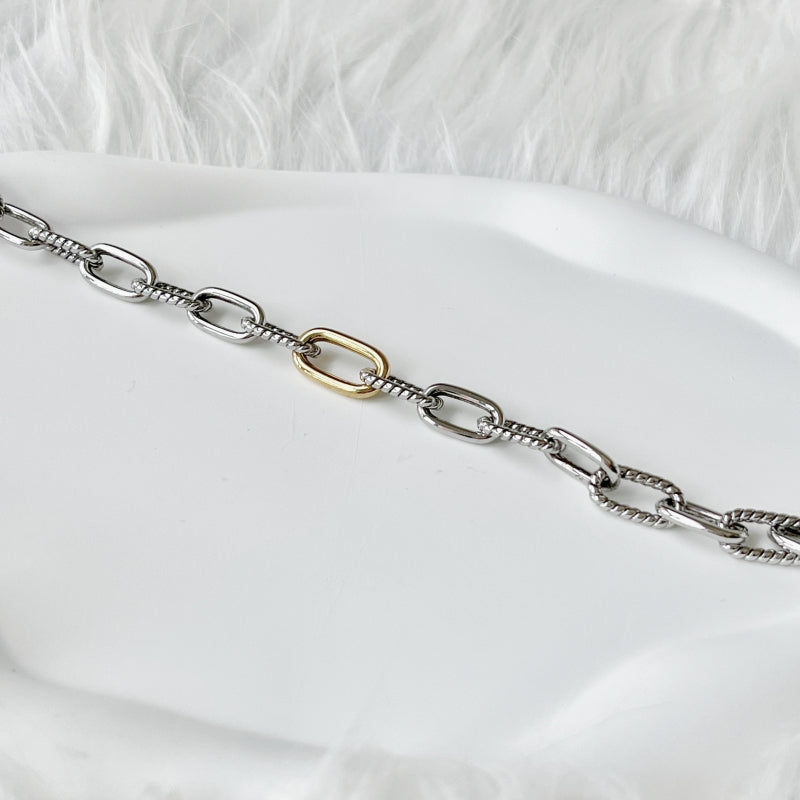 Chain Bracelet Sterling Silver with Yellow Gold