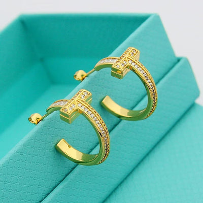 T1 Earrings in Gold Plated with Baguette and Cubic Zirconia